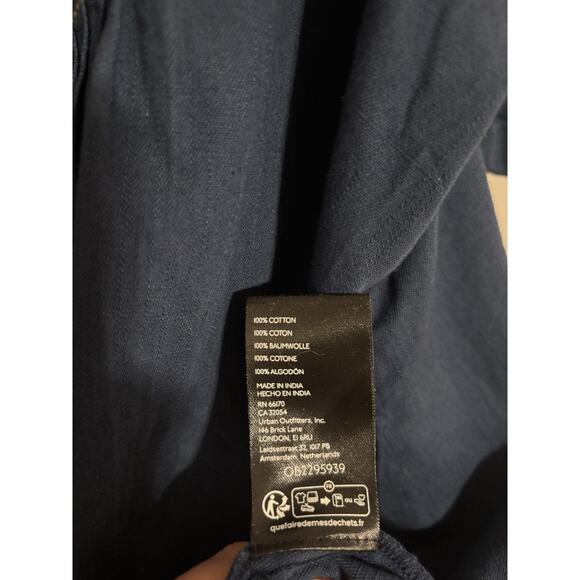 Free People Dress Large Aline Denim Embroidered Foral Short Sleeve Mini Boho - Picture 9 of 12